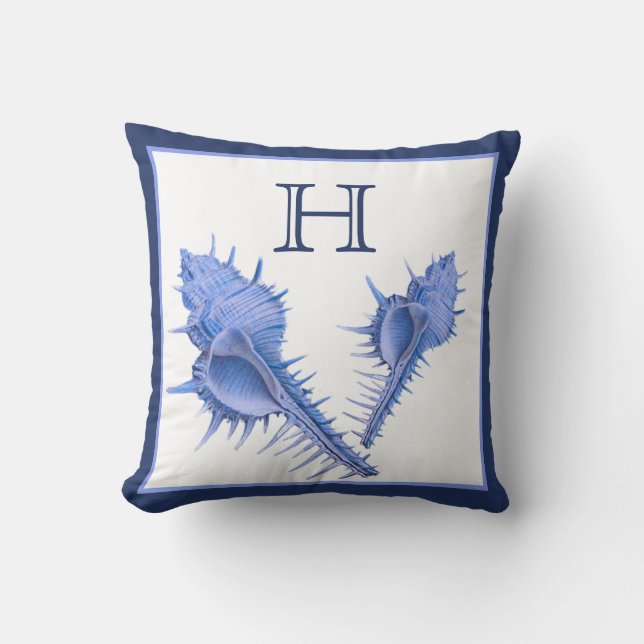 Custom Blue  Shells Nautical Seashell Watercolor T Cushion (Front)