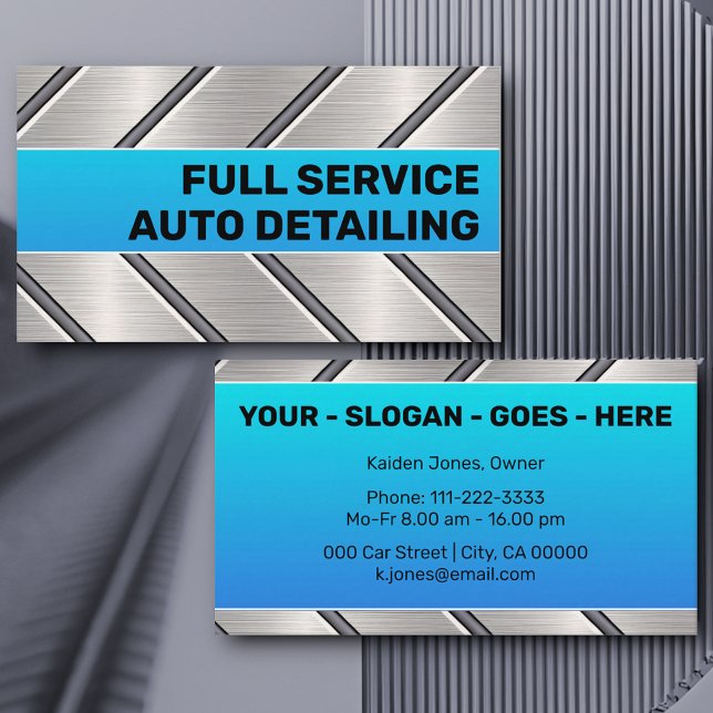 Custom Blue Silver Metal Steel Car Service Cool  Business Card (Creator Uploaded)