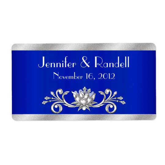 Custom Blue & Silver Mini Wine Bottle Label Shipping Label