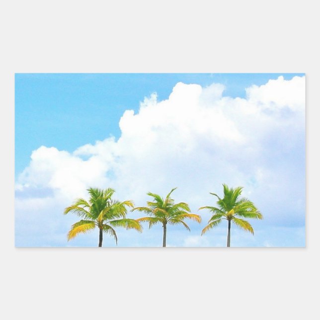 Custom Blue Sky Clouds And Palms Blank Template Rectangular Sticker (Front)