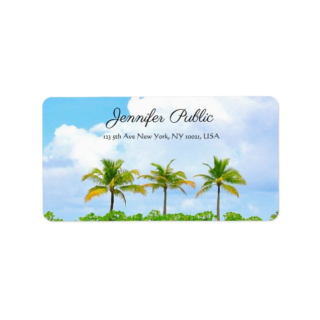 Custom Blue Sky Palms Elegant Modern Handwritten Label (Front)