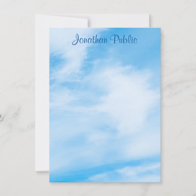 Custom Blue Sky White Clouds Handwritten Template (Front)