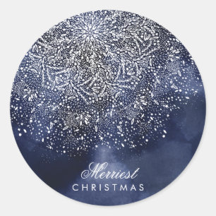 Custom Blue Snowflake Christmas Round Sticker