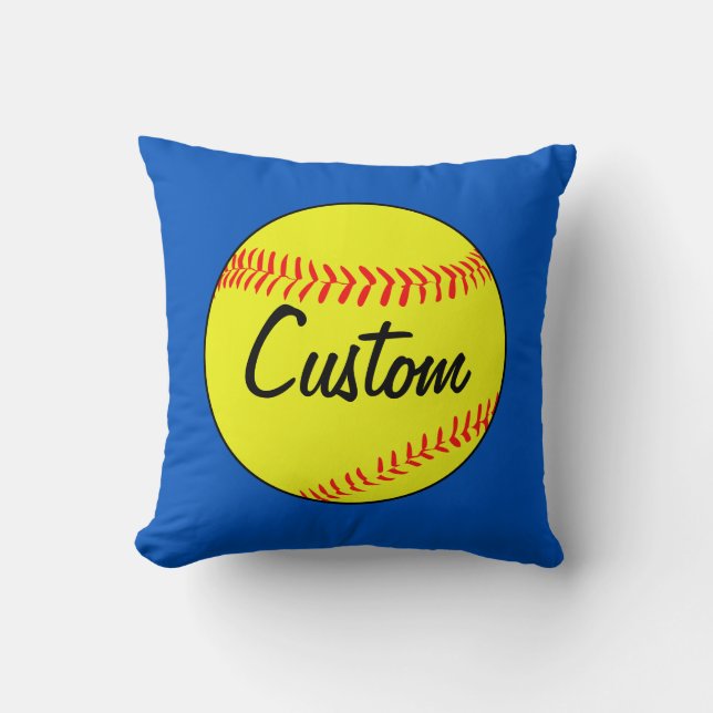Custom Blue Softball Throw Pillow (Front)