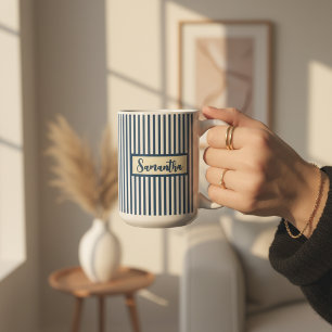 Custom Blue Striped Mug Gift for Her or Teachers