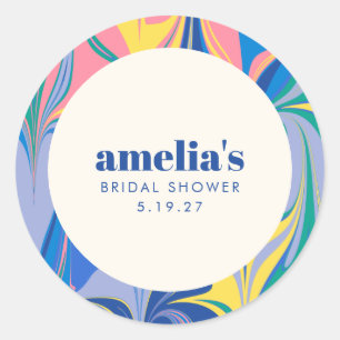 Custom Blue Swirl Fun Colourful Bridal Shower Part Classic Round Sticker