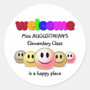 Custom Blue Teachers Class Welcome Classic Round S Classic Round Sticker