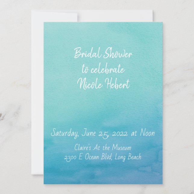 Custom Blue & Teal Ombre Watercolor Bridal Shower Invitation (Front)