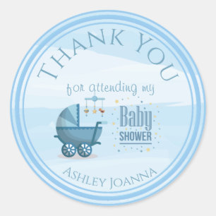 Custom Blue Thank You Baby Shower Classic Round Sticker