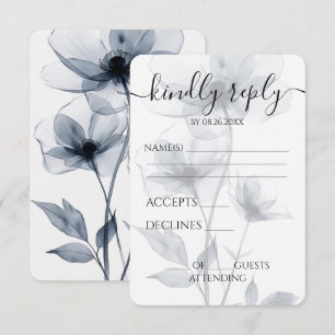 Custom Blue Translucent Flowers Wedding RSVP Card