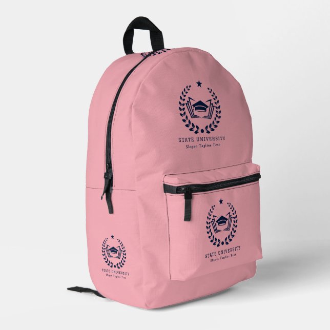 Custom Blue University Logo Pink Background Printed Backpack (Back Corner Left)