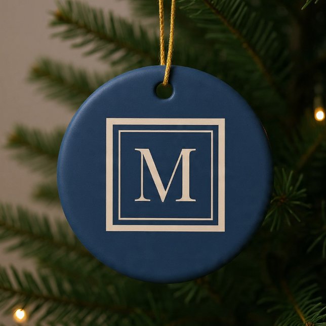Custom Blue & Vanilla Framed Monogram Ceramic Tree Decoration (Creator Uploaded)
