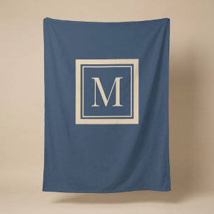Custom Blue & Vanilla Framed Monogram Fleece Blanket