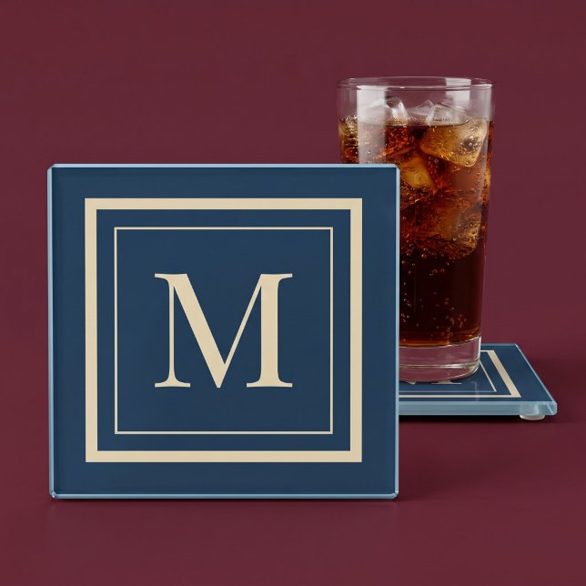 Custom Blue & Vanilla Framed Monogram Glass Coaster (Creator Uploaded)