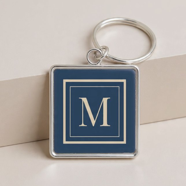 Custom Blue & Vanilla Framed Monogram Key Ring (Creator Uploaded)