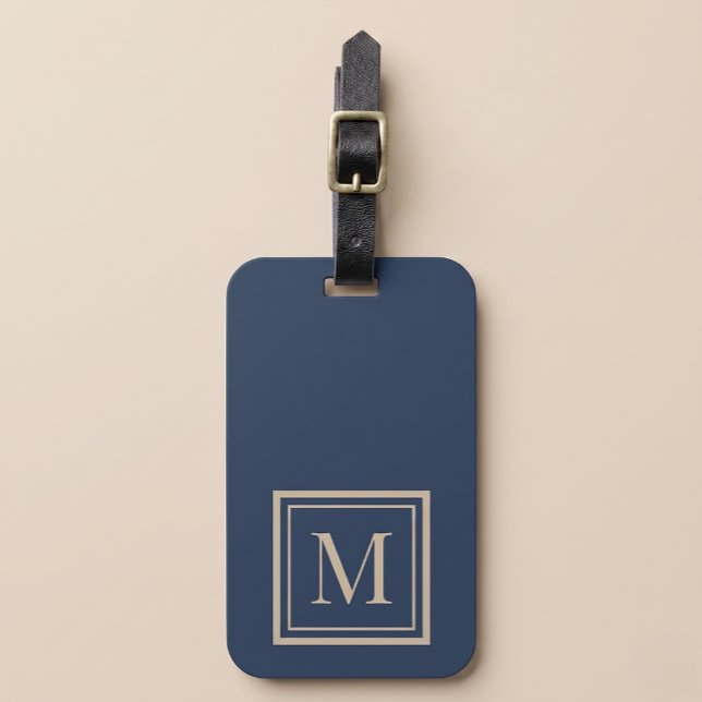 Custom Blue & Vanilla Framed Monogram Luggage Tag (Creator Uploaded)
