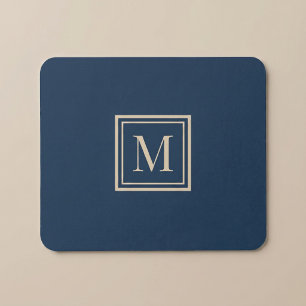 Custom Blue & Vanilla Framed Monogram Mouse Mat