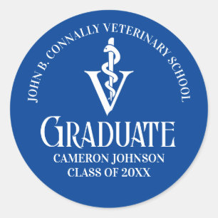 Custom Blue Veterinary School Graduation Party Classic Round Sticker