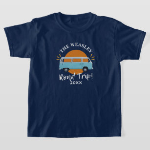 Custom Blue Vintage Camper Car Family Road Trip  T-Shirt
