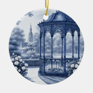 Custom Blue Vintage France Souvenir Ceramic Tree Decoration
