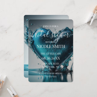 Custom Blue Water Heart Bridal Shower Invitation