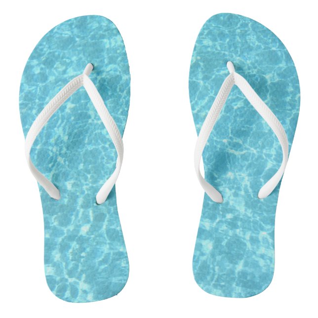 Custom Blue Water White Slim Straps Template Adult Flip Flops (Footbed)