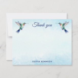 Custom Blue Watercolor Hummingbird Thank You Card