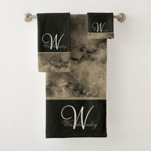 Custom Blue Watercolor White Elegant Monogrammed Bath Towel Set