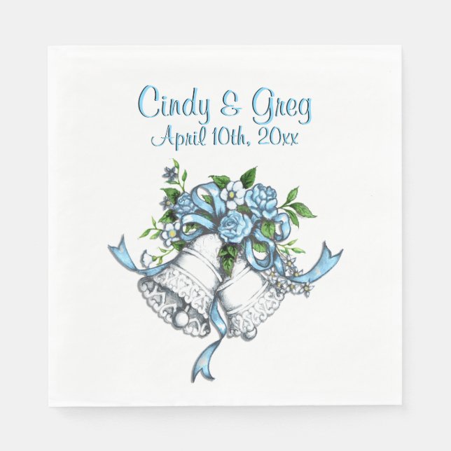 Custom Blue Wedding Bells Napkin (Front)