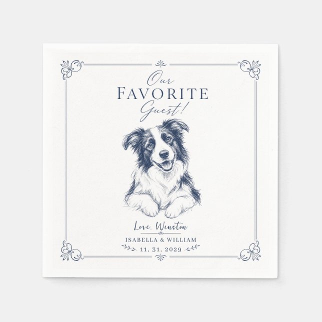Custom blue Wedding Dog Printable Border Keepsake Napkin (Front)
