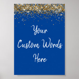 Custom Blue White & Gold Birthday Party Photo Prop Poster