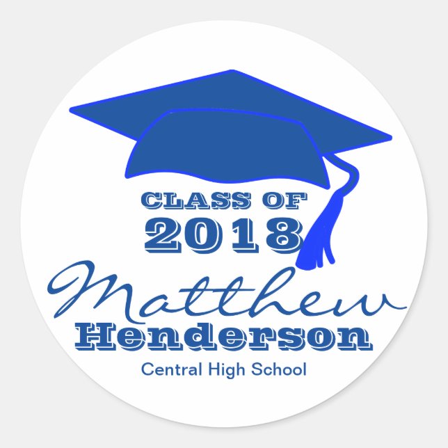 Custom Blue & White Graduation Stickers for Boy (Front)