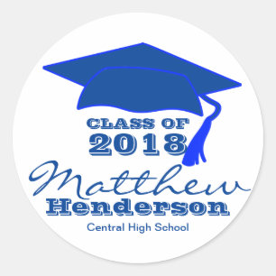 Custom Blue & White Graduation Stickers for Boy