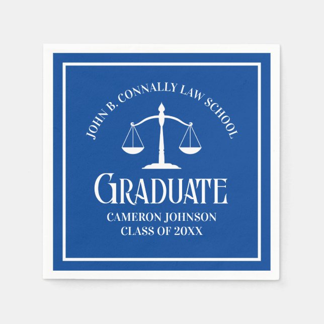 Custom Blue White Law School Graduation Party Napkin (Front)