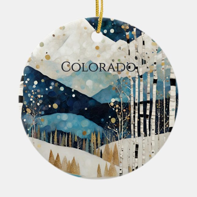 Custom Blue White Mountains Ceramic Tree Decoration (Front)