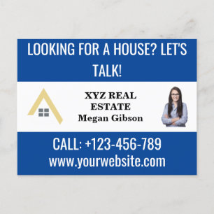Custom Blue White Real Estate Logo Promotional  Postcard