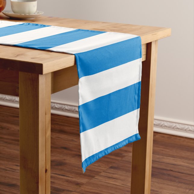 Custom Blue White Stripes Modern Elegant Template Short Table Runner (In Situ)