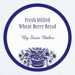 Custom Blue White Vintage Flowers Baking Stickers