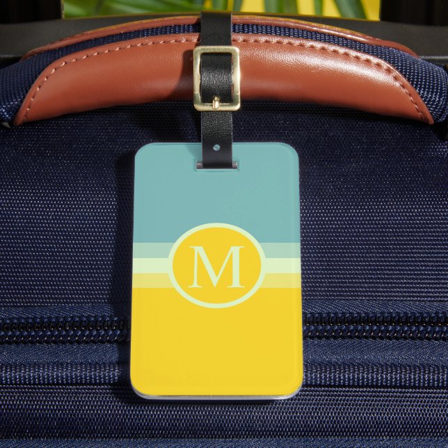 Custom Blue White Yellow Colour Block Luggage Tag (Front Insitu 2)