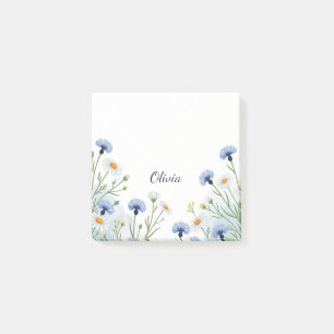 Custom Blue Wildflower Sticky Notes, Personalised Post-it Notes