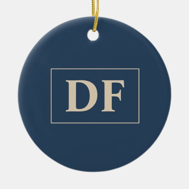 Custom Blue With Vanilla Initials Ceramic Tree Decoration (Front)