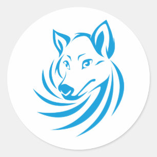 Custom Blue Wolf Logo Classic Round Sticker
