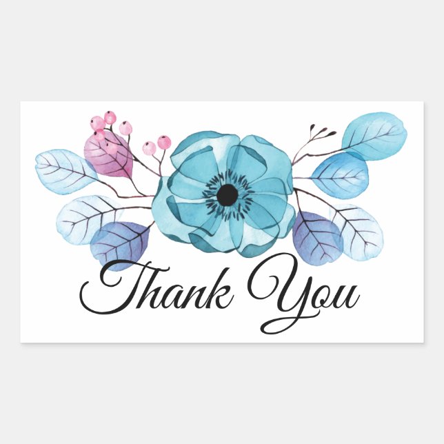 Custom Blue X-Ray Flower Thank You Rectangular Sticker (Front)