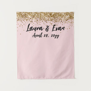 Custom Blush Black & Gold Wedding Photo Booth Prop Tapestry