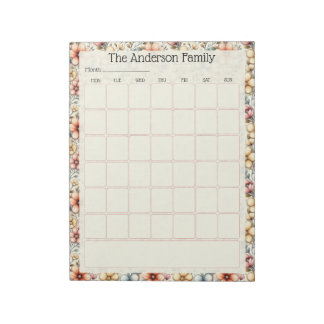 Custom Blush Floral Monthly Calendar Notepad