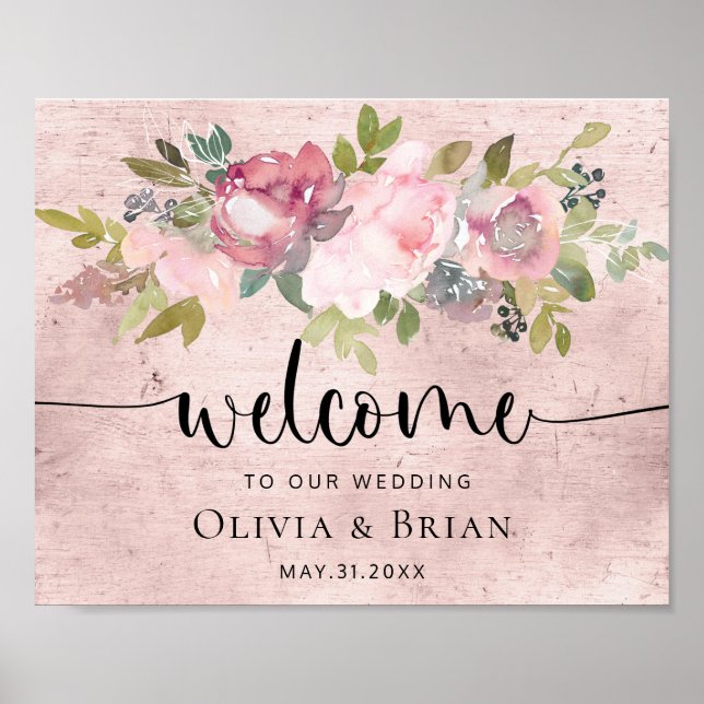 Custom Blush Floral Wedding Welcome Sign (Front)
