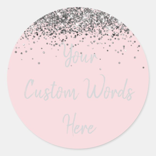 Custom Blush Pink and Silver Birthday Party Favour Classic Round Sticker (Front)