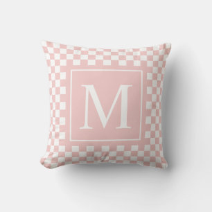 Custom Blush Pink Chequerboard Monogram Cushion