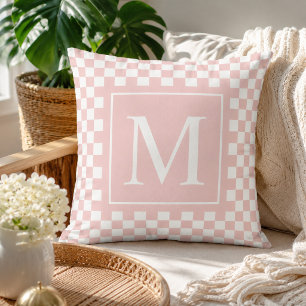 Custom Blush Pink Chequered Monogram Cushion