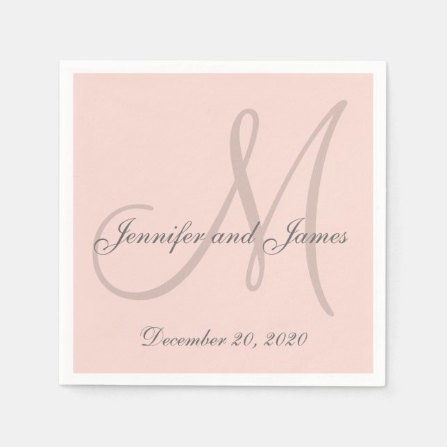 Custom Blush Pink Coloured Monogram Paper Napkins (Front)